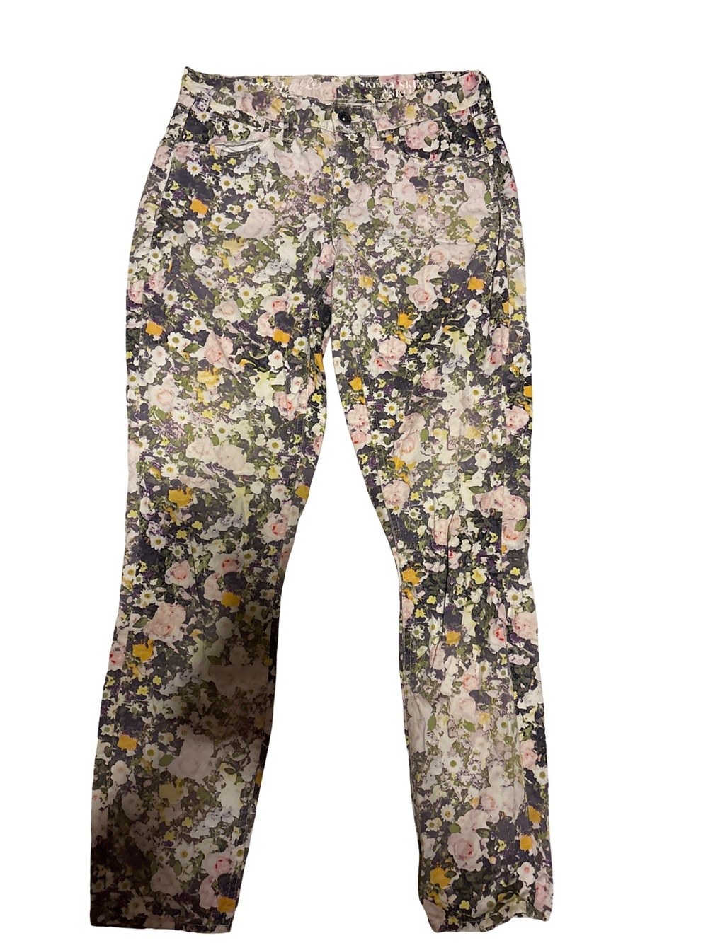 Madewell Floral Print Straight-Leg Pants in Gray, Pink, Yellow, Green